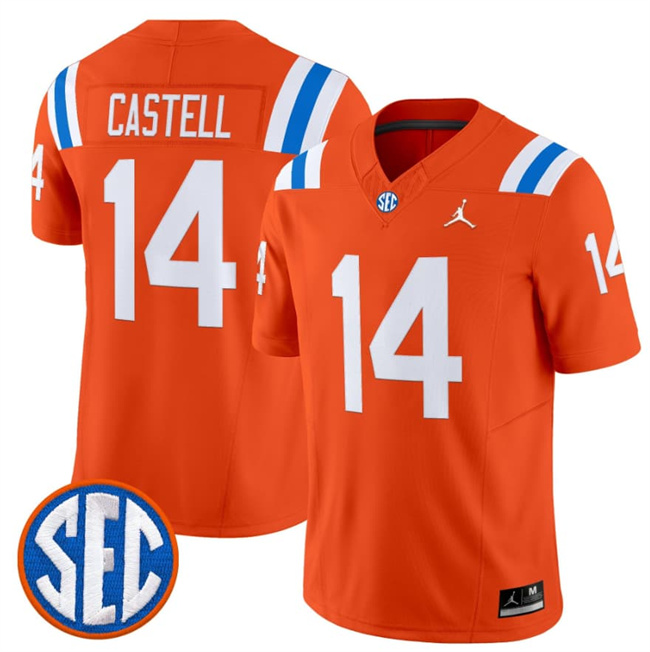 Men's Florida Gators #14 Jordan Castell Orange '1960s Throwback' F.U.S.E. Vapor Limited Stitched Football Jersey